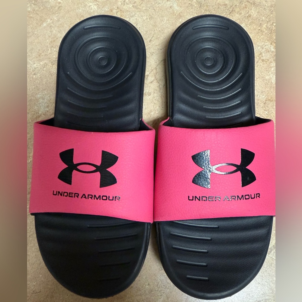 Ladies Under Armour Black and Pink Slide Sandals